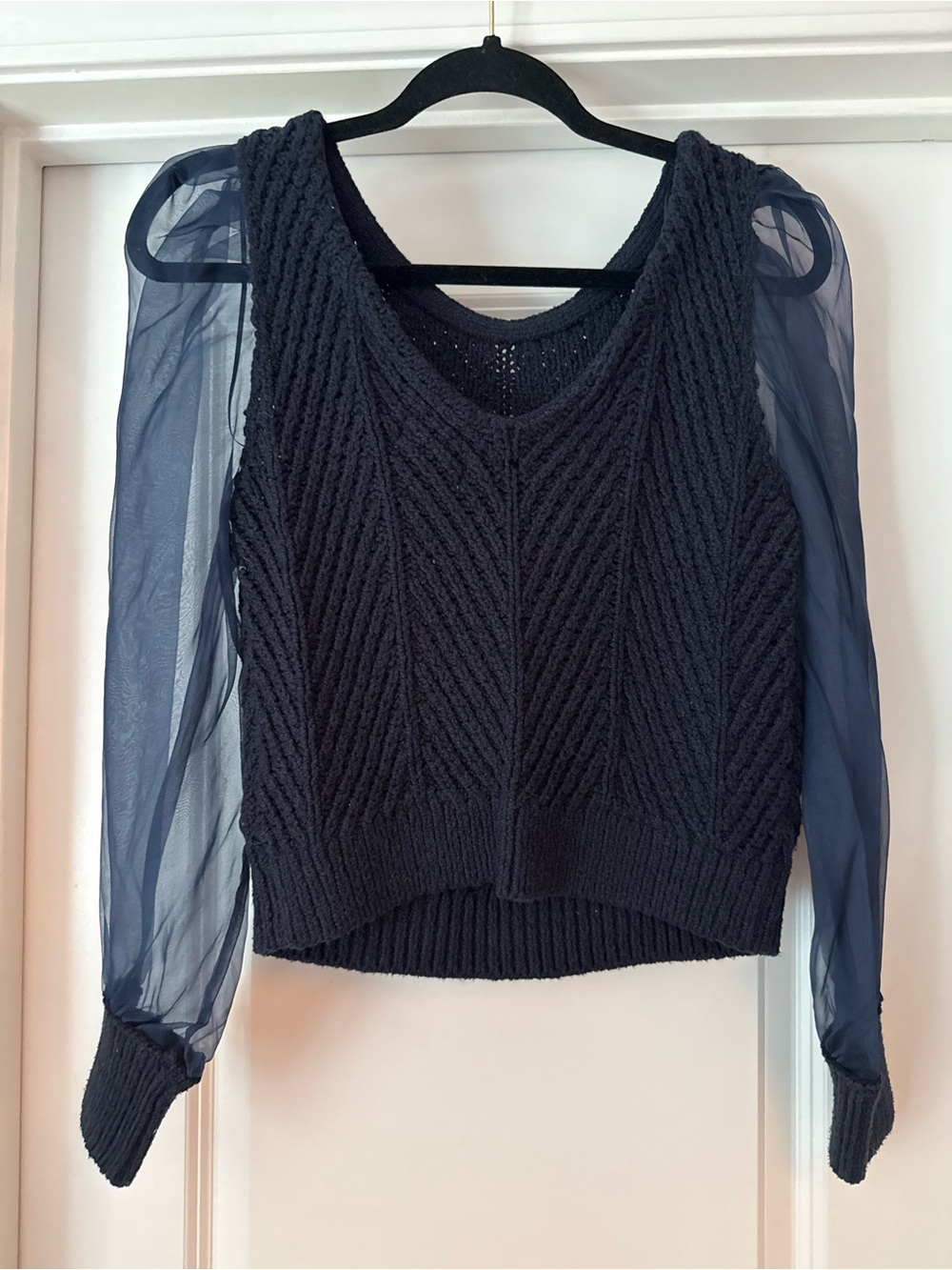 Maeve Sheer Sleeve Knit Sweater Navy